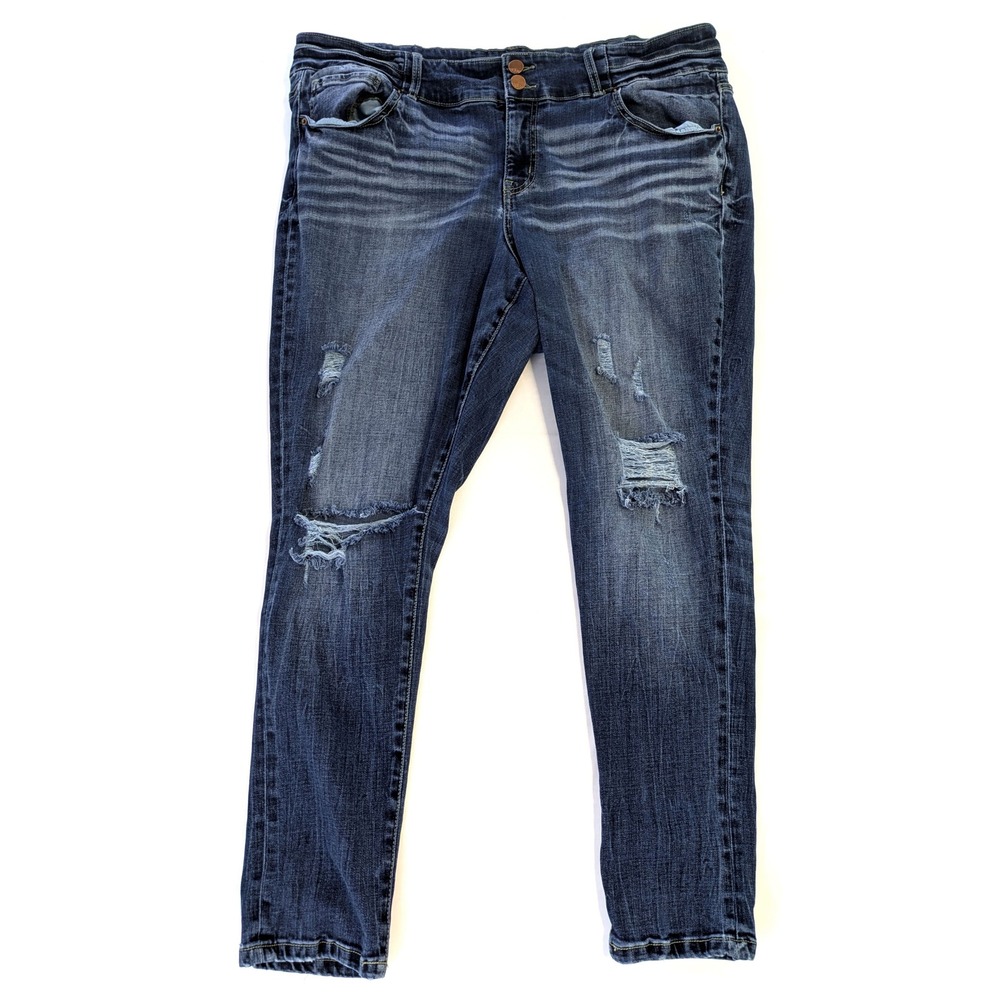 BKE Payton Universal Fit Mid-Rise Ankle Tall Distressed Jeans Size 38 Dark Wash